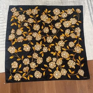 Chanel Black and Gold Floral Pattern Scarf